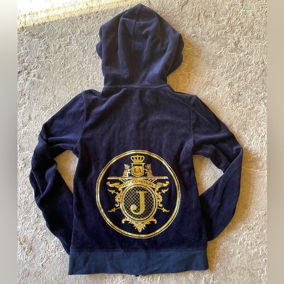 Juicy Couture Y2K rhinestone navy blue velvet Zip Up Hooded Jacket - Picture 6 of 9